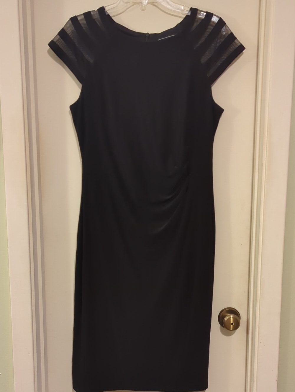 Jessica Howard Black Sheer-Strip Cap Sleeve Midi Dress